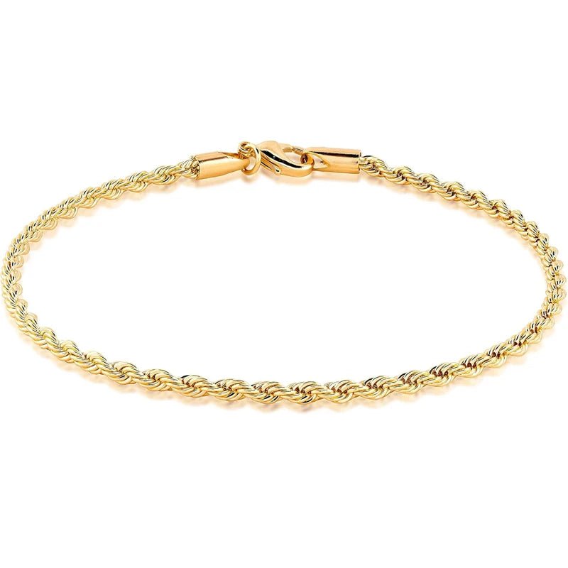 18K Gold Plated Braided Rope Anklet for Women, 4mm Stainless Steel 9 Inches Ankle Bracelet - Katana's Karats