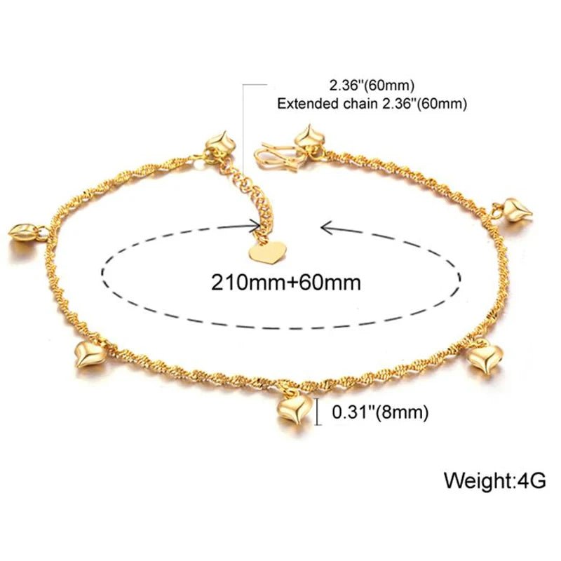 18K Gold Plated Twist Link With Heart Charms Anklet for Women & Teen Girls Foot Jewelry with Extension - Katana's Karats