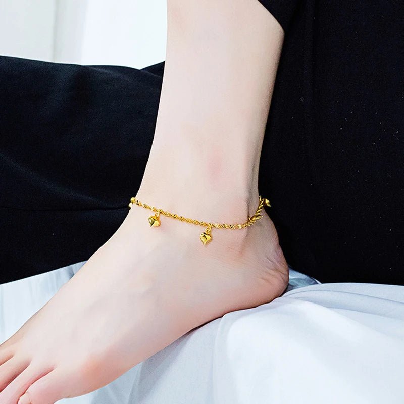 18K Gold Plated Twist Link With Heart Charms Anklet for Women & Teen Girls Foot Jewelry with Extension - Katana's Karats