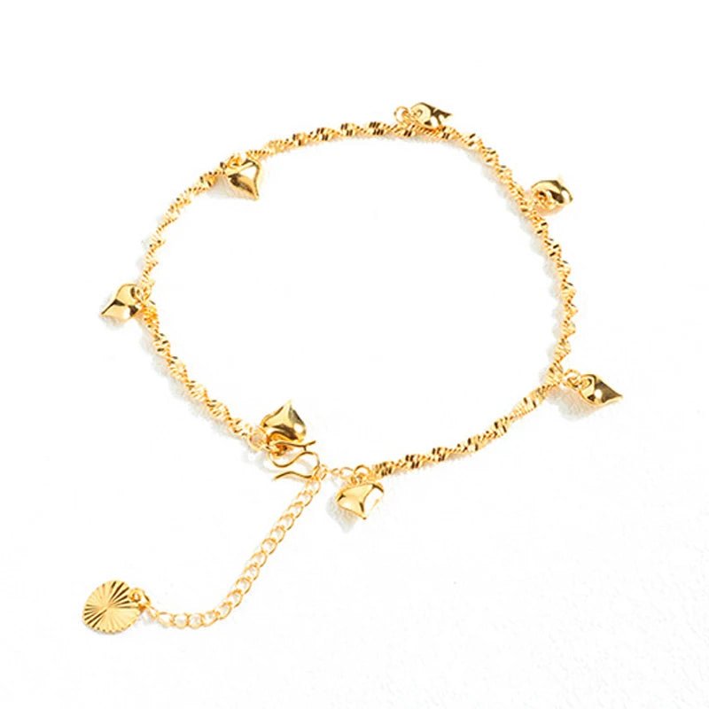 18K Gold Plated Twist Link With Heart Charms Anklet for Women & Teen Girls Foot Jewelry with Extension - Katana's Karats