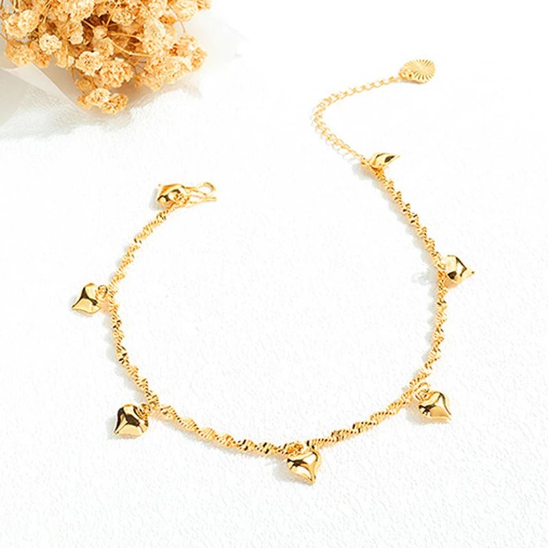 18K Gold Plated Twist Link With Heart Charms Anklet for Women & Teen Girls Foot Jewelry with Extension - Katana's Karats