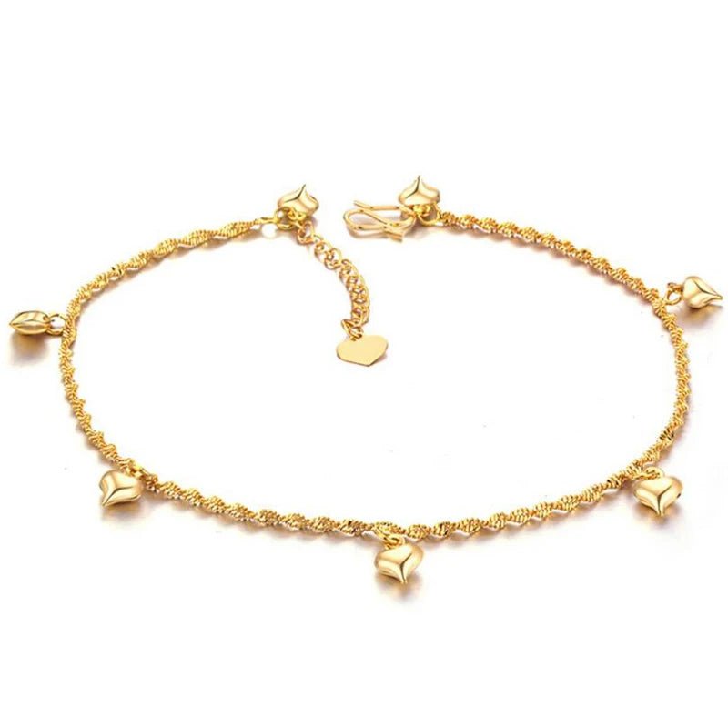 18K Gold Plated Twist Link With Heart Charms Anklet for Women & Teen Girls Foot Jewelry with Extension - Katana's Karats