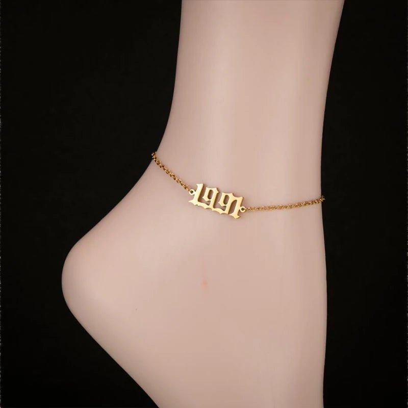 1980 - 1998 Birth Year Anklet Leg Bracelet Jewelry Stainless Steel Rose Gold Color Custom Number Anklet For Women Gifts - Katana's Karats