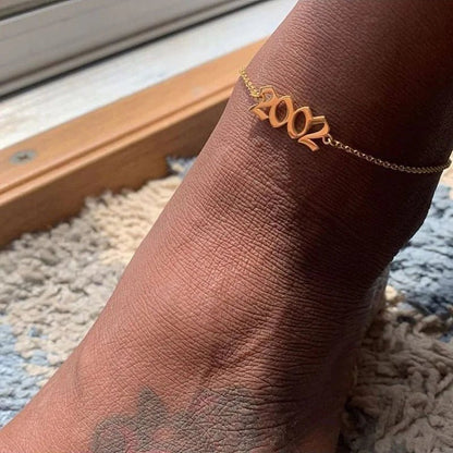 1980 - 1998 Birth Year Anklet Leg Bracelet Jewelry Stainless Steel Rose Gold Color Custom Number Anklet For Women Gifts - Katana's Karats