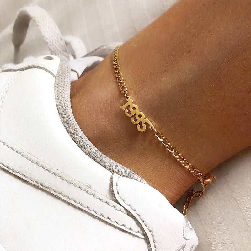 1980 - 1998 Birth Year Anklet Leg Bracelet Jewelry Stainless Steel Rose Gold Color Custom Number Anklet For Women Gifts - Katana's Karats