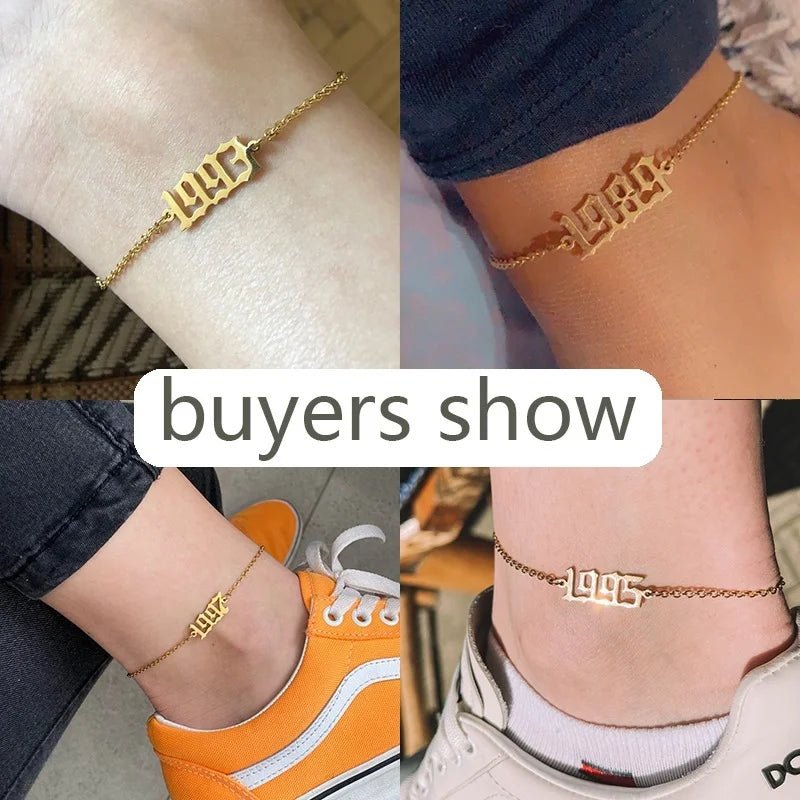 1980 - 1998 Birth Year Anklet Leg Bracelet Jewelry Stainless Steel Rose Gold Color Custom Number Anklet For Women Gifts - Katana's Karats