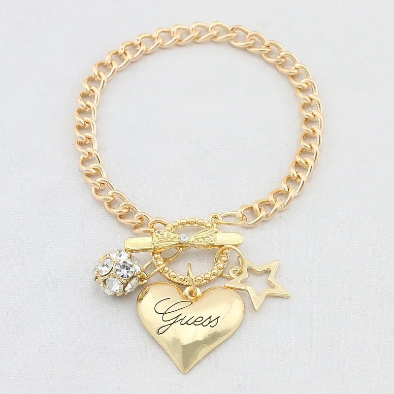 2024 Hot Sale Love Heart Charms Bracelets For Women Gold Silver Color Bracelet&Bangle Jewelry Europe American Style Gift - Katana's Karats