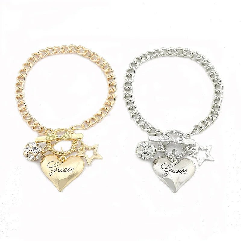 2024 Hot Sale Love Heart Charms Bracelets For Women Gold Silver Color Bracelet&Bangle Jewelry Europe American Style Gift - Katana's Karats