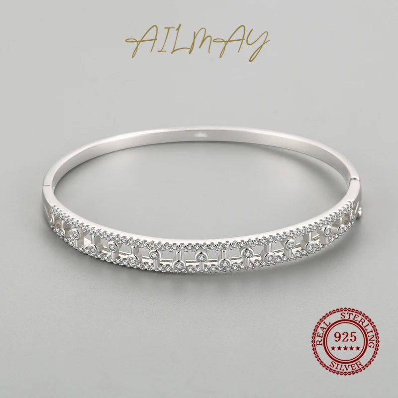 Ailmay New Arrivals Luxury Classic Sparkling CZ Bracelets Clear Cubic zirconia Bracelets For Women Fashion Anniversary Jewelry