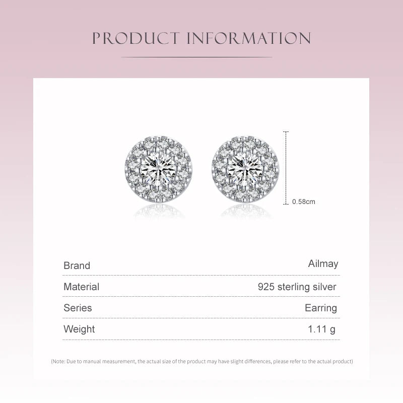 Ailmay Genuine 925 Sterling Silver Sun Flower Dazzling Cubic Zirconia Earrings For Women Classic Wedding Statement Jewelry