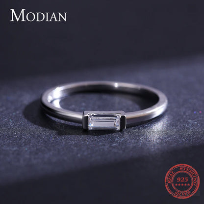 Modian 925 Sterling Silver Fashion Emerald Cut Shiny Clear CZ Wedding Female Rings for Women Simple Rectangle Ring Fine Jewelry