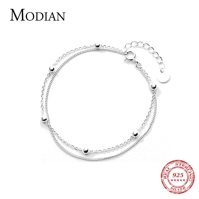 Modian Fashion Simple Beads Line Chain Bracelets For Women 100% 925 Sterling Silver Classic Charm Bracelet  S925 Silver Jewelry