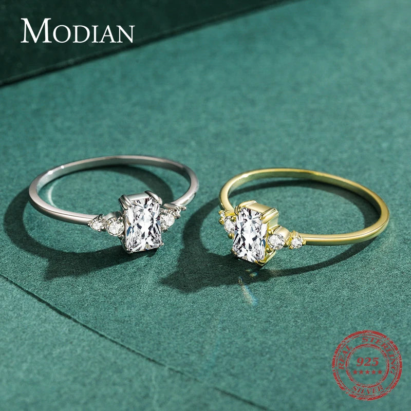 Modian Rectangle Dazzling Ring Solid 925 Sterling Silver Clear Cubic Zirconia Finger Rings For Women Wedding Fine Jewelry Anel