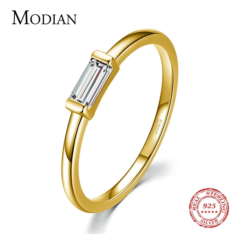 Modian 925 Sterling Silver Fashion Emerald Cut Shiny Clear CZ Wedding Female Rings for Women Simple Rectangle Ring Fine Jewelry