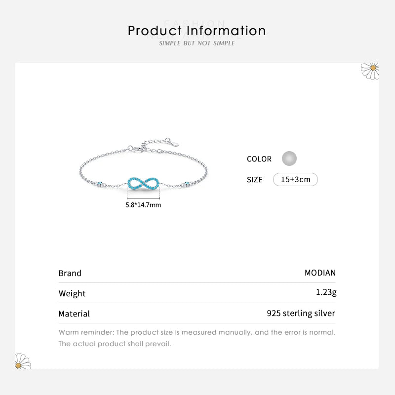 MODIAN Romantic Infinite Love Bracelet 925 Sterling Silver Vintage Natural Turquoise Chain Bracelets For Women Wedding Jewelry