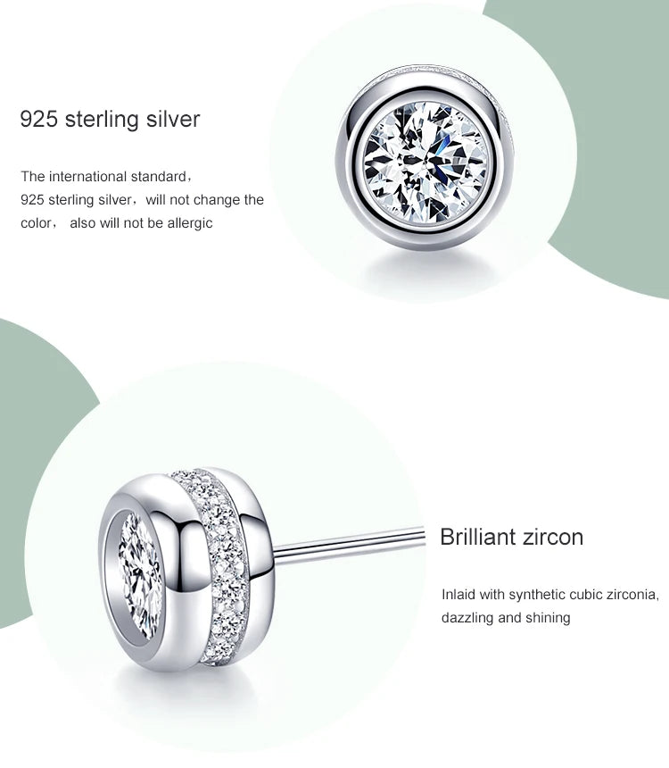 Ailmay Real 925 Sterling Silver  Dazzling Clear CZ Classic Round Design Stud Earring for Women Wedding Engagement Jewelry Gift