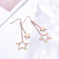 Fine Jewelry Hook Style Zircon And Two Stars Woman Drop Earring Lovely Fashion Long Earring Girl Stainless Steel Golden Earring