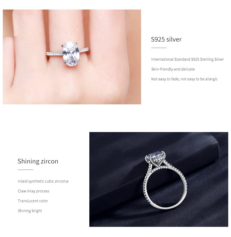 Ailmay Genuine 925 Sterling Silve Fashion Generous Oval Emerald Cut Sparkling CZ Rings For Women Wedding Engagement Jewelry Gift