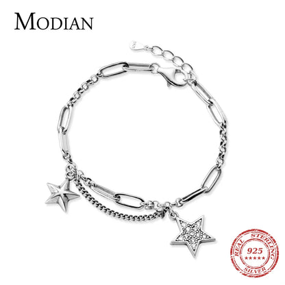 Modian Fashion 925 Sterling Silver Lovely Stars Retro Charm Bracelet Fit Women Hip Hop Style Bracelet Fine Jewelry 2020 Design