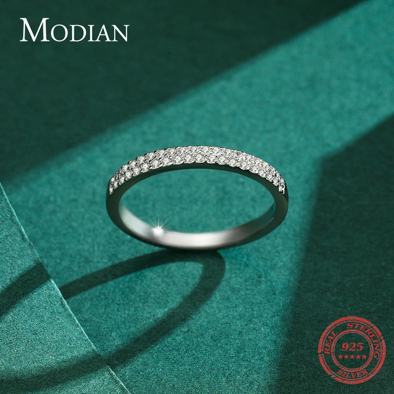 Modian Classic Design Sparkling Cubic Zirconia Ring Real 925 Sterling Silver Female Wedding Band Finger Rings For Women Jewelry