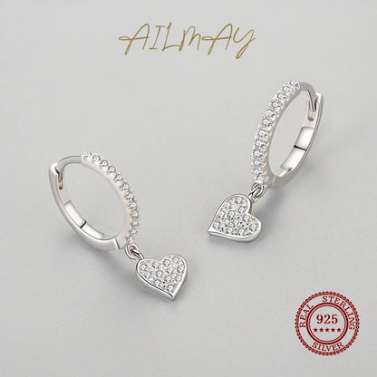 Ailmay 2021 New Arrival 925 Sterling Silver Heart Drop Earrings with Charm for Women Wedding Engagement Statement Luxury Jewelry