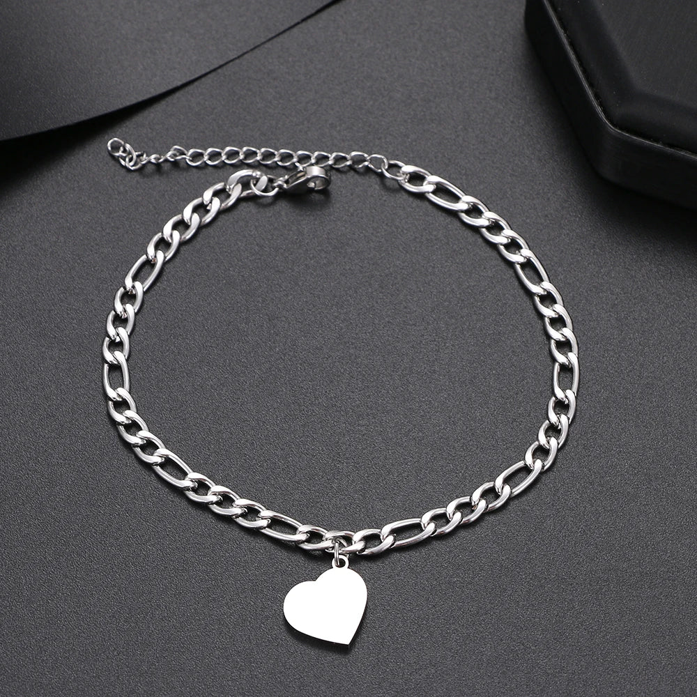 Stainless Steel Heart Anklets Fashion Cuban Chain Accessory Summer Beach Anklet For Women Foot Jewelry Gold Color Feet Gifts