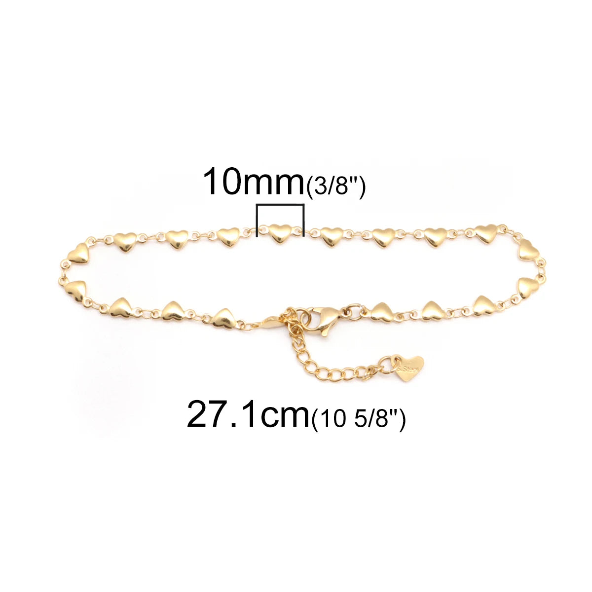 304 Stainless Steel Anklet For Women Gold Color Heart Chain Anklet Bracelets On The Leg Accessories Beach Foot Jewelry, 1 Piece