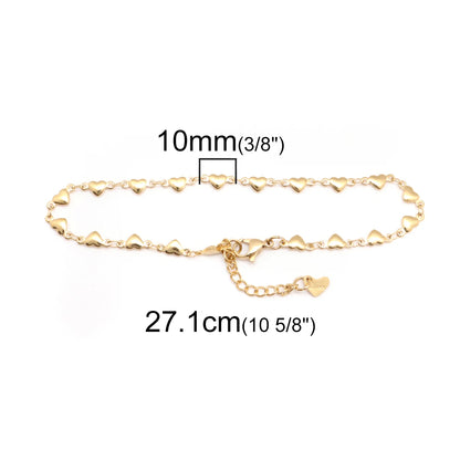 304 Stainless Steel Anklet For Women Gold Color Heart Chain Anklet Bracelets On The Leg Accessories Beach Foot Jewelry, 1 Piece