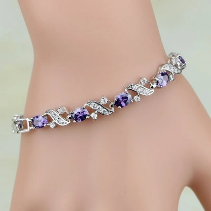 Exquisite Blue Pink Natural Crystal Zircon Trim Ladies Bracelet Fashion Versatile Casual Party Trend Jewelry Charm Bracelet