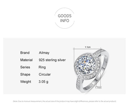 Ailmay 10 Hearts Arrows Zircon Rings Round Luxury Classic Style Solid 925 Sterling Silver For Women Classic Wedding Jewelry