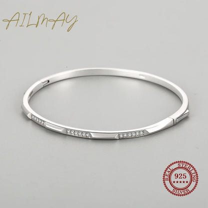 Ailmay Authentic 925 Sterling Silver Simple Geometric Design CZ Bracelets for Women Minimalist Fine Jewelry 2021 New Style Bague