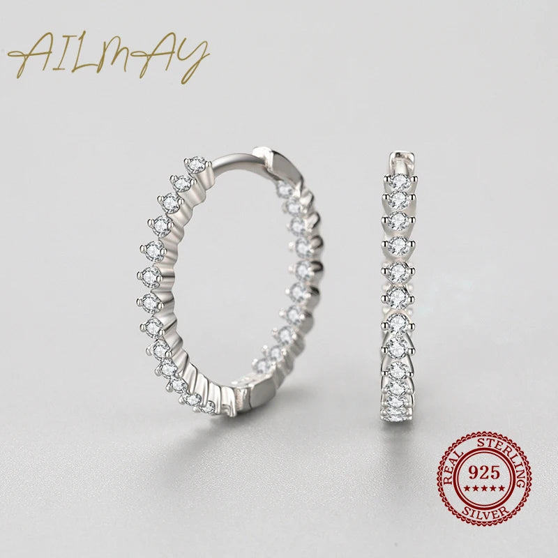 Ailmay Top Quality Real 925 Sterling Silver Fashion Luxury Full Of CZ Earrings For Women Classic Romantic Wedding Jewelry Gift