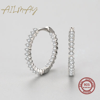 Ailmay Top Quality Real 925 Sterling Silver Fashion Luxury Full Of CZ Earrings For Women Classic Romantic Wedding Jewelry Gift