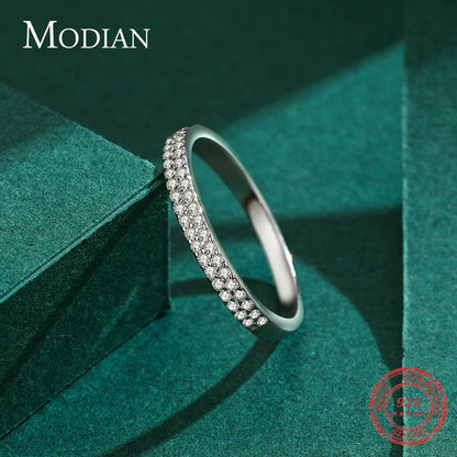 Modian Classic Design Sparkling Cubic Zirconia Ring Real 925 Sterling Silver Female Wedding Band Finger Rings For Women Jewelry