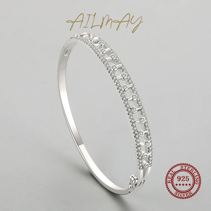 Ailmay New Arrivals Luxury Classic Sparkling CZ Bracelets Clear Cubic zirconia Bracelets For Women Fashion Anniversary Jewelry