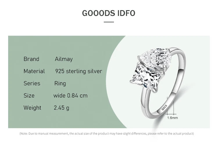 Ailmay Genuine 925 Sterling Silver Fashionc Dazzling CZ Square And Drop Shape Rings For Women Luxury Wedding Accessories Jewelry