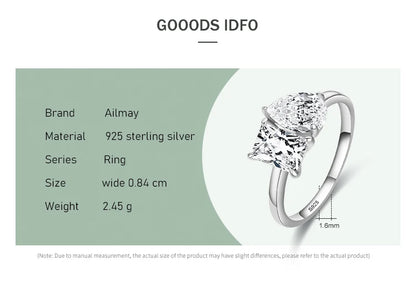 Ailmay Genuine 925 Sterling Silver Fashionc Dazzling CZ Square And Drop Shape Rings For Women Luxury Wedding Accessories Jewelry