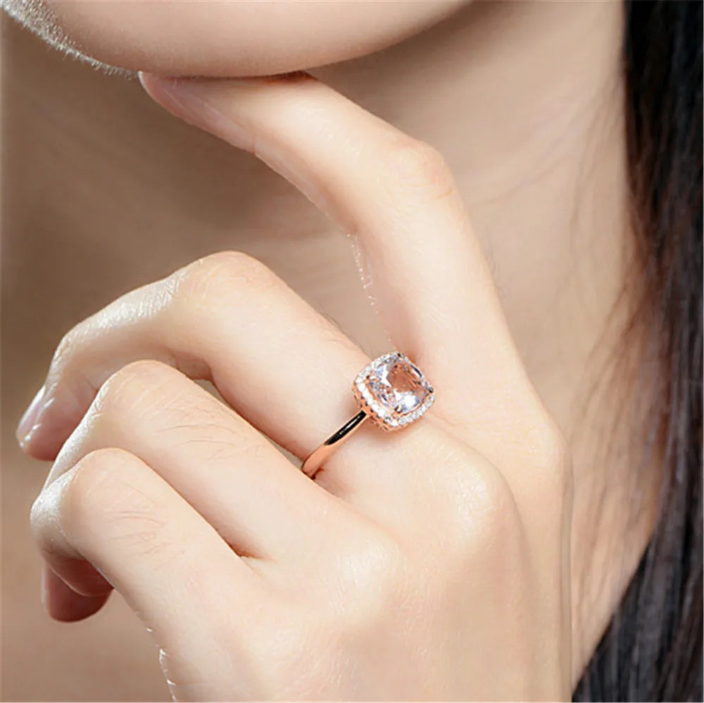 Luxury gemstone champagne crystal ring for women 18k Rose gold color engagement rings zircon diamond elegant party accessory