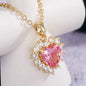 Huitan Gorgeous Pink Color Heart Pendant Necklace Women Engagement Wedding Bridal Necklaces Brilliant CZ Girls Statement Jewelry