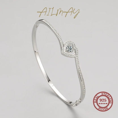 Ailmay Authentic 925 Sterling Silver Charm Heart Dazzling Zircon Bracelets For Women Romantic Wedding Jewelry 2021 New Design