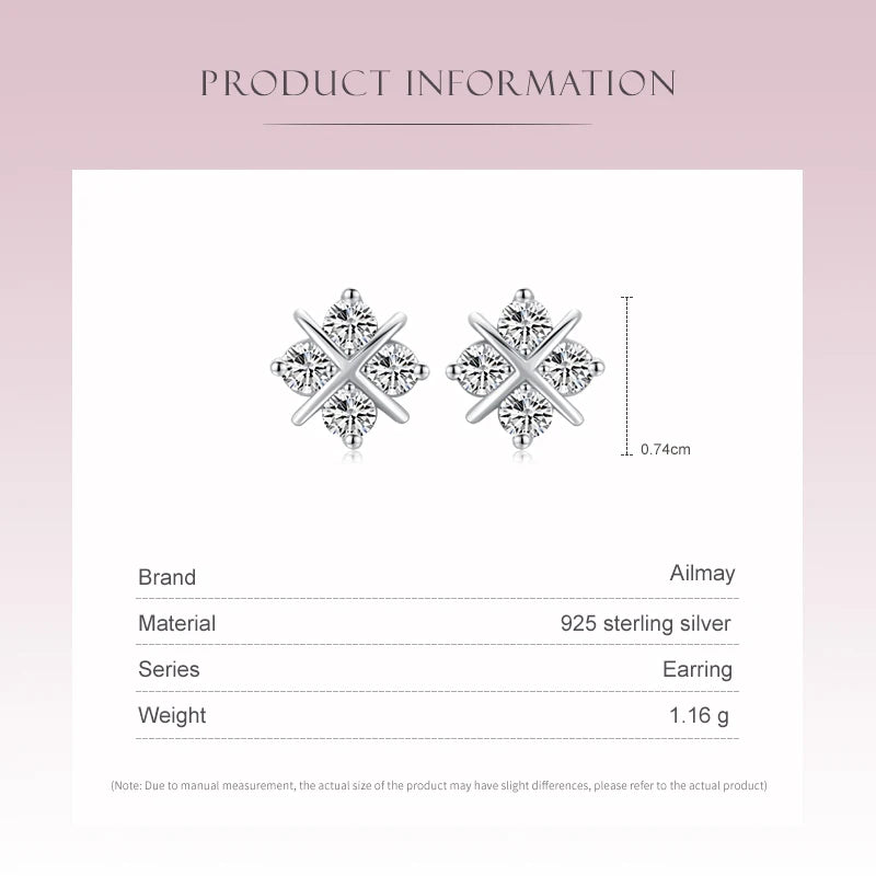 Ailmay 100% 925 Sterling Silver Exquisite Clear CZ Flower Stud Earrings For Women Simple Design Fine Hypoallergenic Jewelry