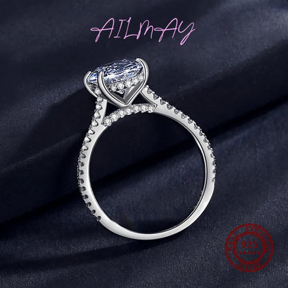 Ailmay Luxury Princess Square Dazzling 5A Zirconi Four Claw Rings For Women Classic Romantic 925 Sterling Silver Fashion Jewelry