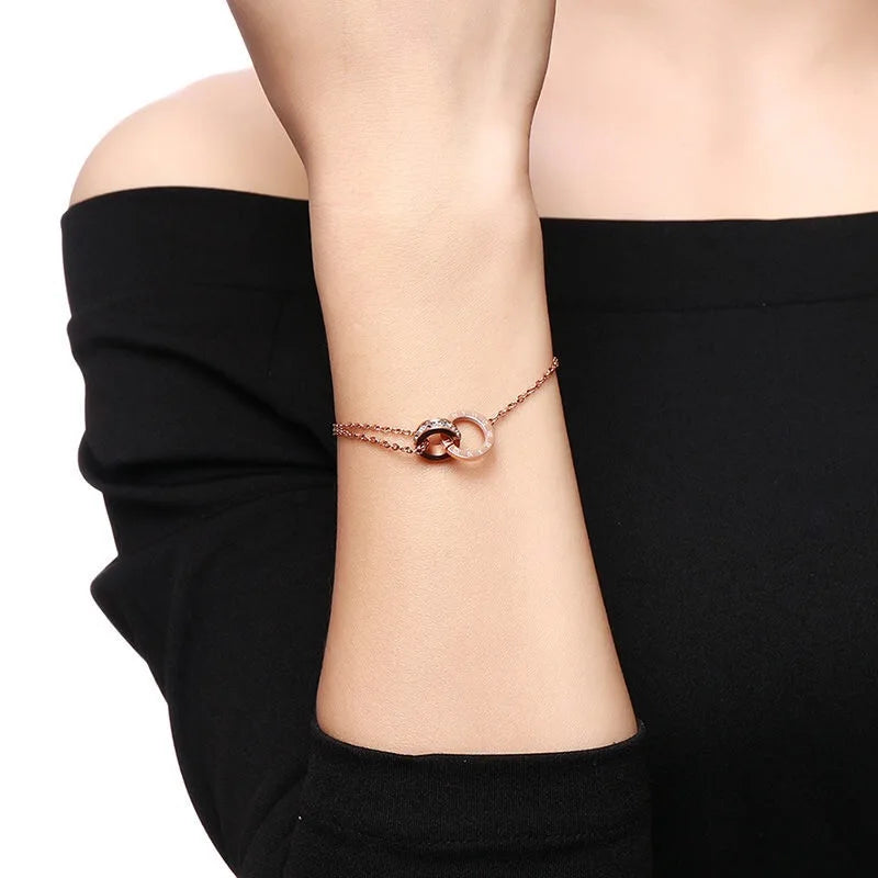 Fine JewelryBeautiful Shiny Circle Crystal Circle Roman Numeral Bracelet For Woman Stainless Steel Bracelet Woman Jewelry K122