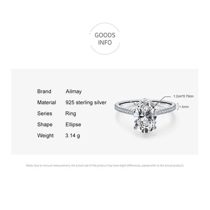 Ailmay Genuine 925 Sterling Silve Fashion Generous Oval Emerald Cut Sparkling CZ Rings For Women Wedding Engagement Jewelry Gift