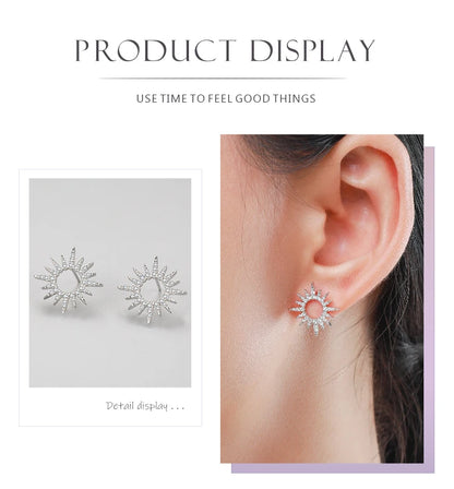 Ailmay 925 Sterling Silver Fashion Sun Flower Shape Sparkling Cubic CZ Stud Earrings For Women Fine Wedding Statement Jewelry