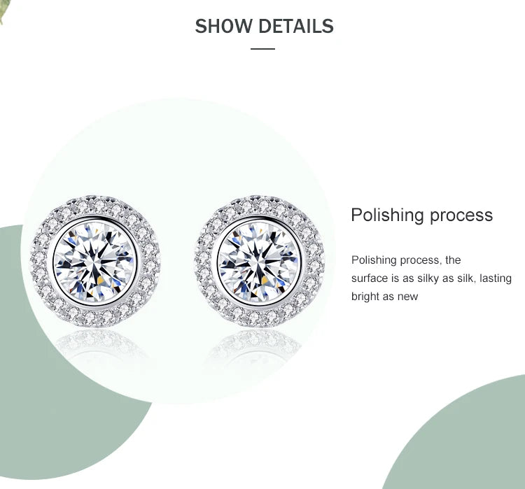 Ailmay 925 Sterling Silver Round Earrings Classic Luxury Full Cubic Zirconia Earrings For Women Wedding Engagement Jewelry