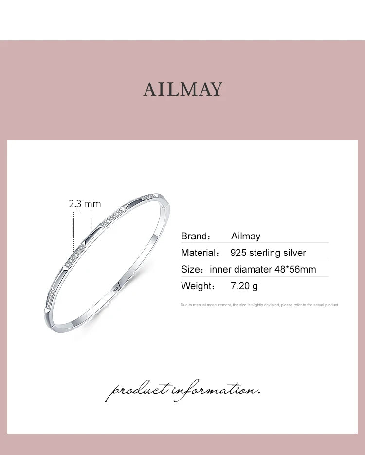 Ailmay Authentic 925 Sterling Silver Simple Geometric Design CZ Bracelets for Women Minimalist Fine Jewelry 2021 New Style Bague