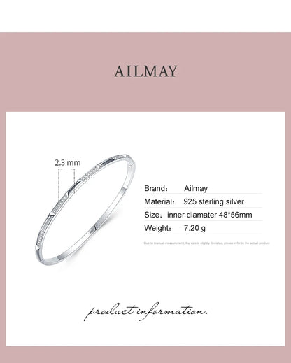 Ailmay Authentic 925 Sterling Silver Simple Geometric Design CZ Bracelets for Women Minimalist Fine Jewelry 2021 New Style Bague