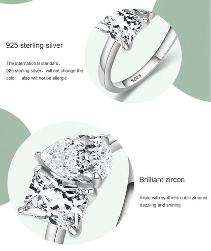 Ailmay Genuine 925 Sterling Silver Fashionc Dazzling CZ Square And Drop Shape Rings For Women Luxury Wedding Accessories Jewelry