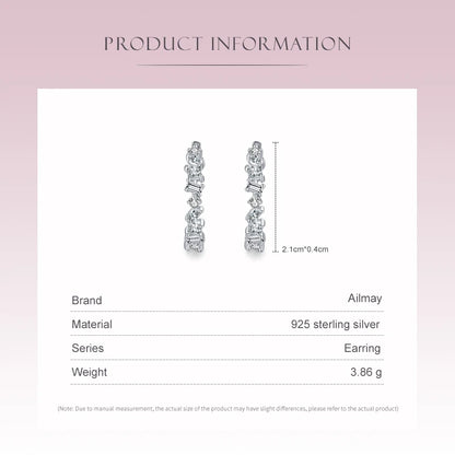 Ailmay Fine Irregular Geometric Design Clear Zircon Earrings For Women Classic Luxury 925 Sterling Silver Fashion Jewelry